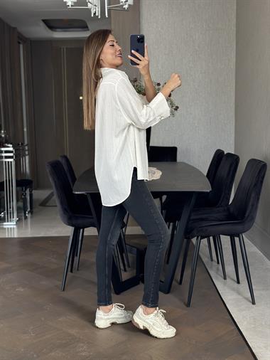 Krem Oversize Fakir Kol Kadın Gömlek