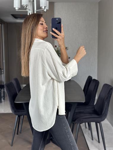 Krem Oversize Fakir Kol Kadın Gömlek