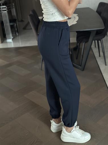 Lacivert Bel Bağcıklı Lastikli Cepli Modal Kadın Eşofman Altı