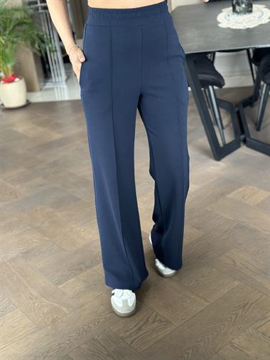 Lacivert Beli Kalın Lastikli  Çımalı Likralı Krep Kadın Yürüyüş Pantolon