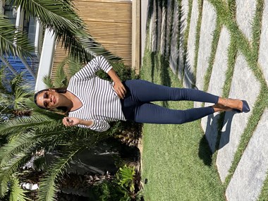 Lacivert Beyaz Çizgili V Yaka Merserize Kadın Bluz