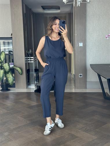 Lacivert Bisiklet Yaka Sıfır Kol Bluz Pantolon Tnsl Alt Üst Takım