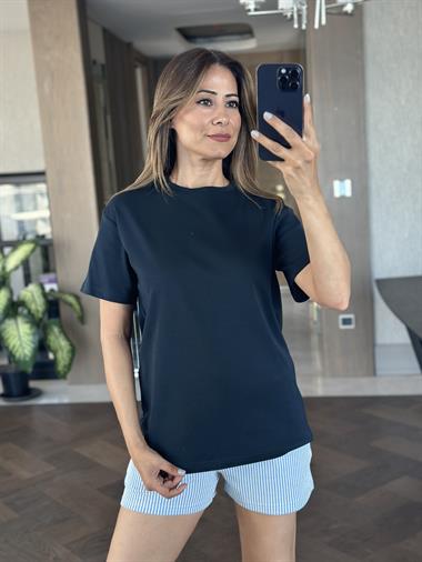Lacivert Düz Basic Mass Model Kadın T-Shirt