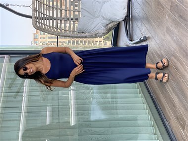 Lacivert  Eteği Büzgülü Penye Elbise