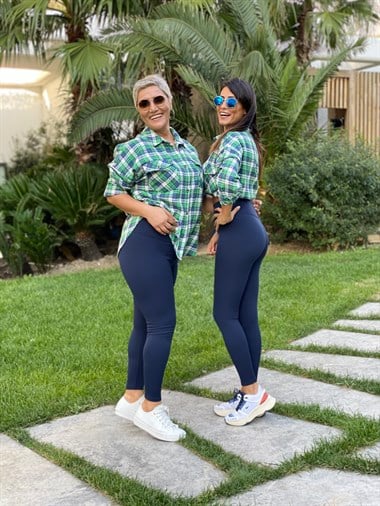 Lacivert Fitilli İçi Şardonlu Kadın Tayt