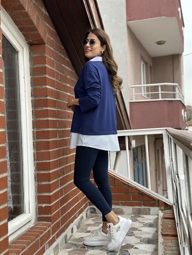 Lacivert Gömleği Çizgi Detay Modal Kadın Sweatshirt