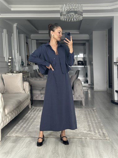 Lacivert Gömlek Ve Elbise Kadın İkili Takım