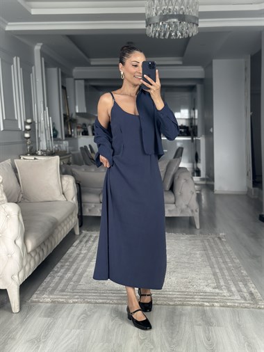 Lacivert Gömlek Ve Elbise Kadın İkili Takım