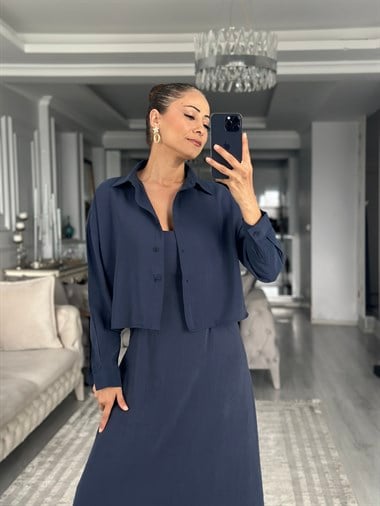 Lacivert Gömlek Ve Elbise Kadın İkili Takım