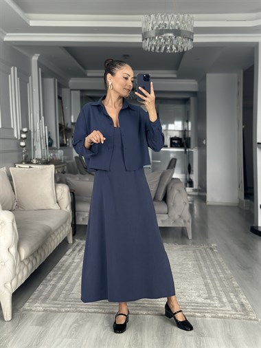 Lacivert Gömlek Ve Elbise Kadın İkili Takım