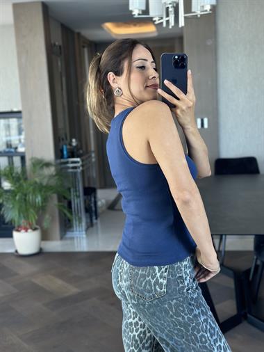 Lacivert Halter Yaka Sıfır Kol Kadın Body