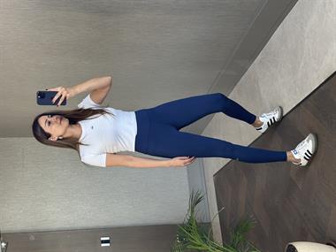 Lacivert Kabartma Logo Detaylı Yüksek Bel Kadın Tayt