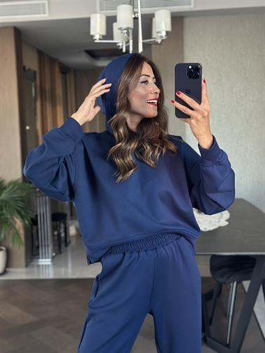 Lacivert Kapüşonlu Modal Kadın İkili Takım