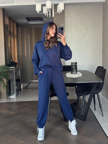 Lacivert Kapüşonlu Modal Kadın İkili Takım