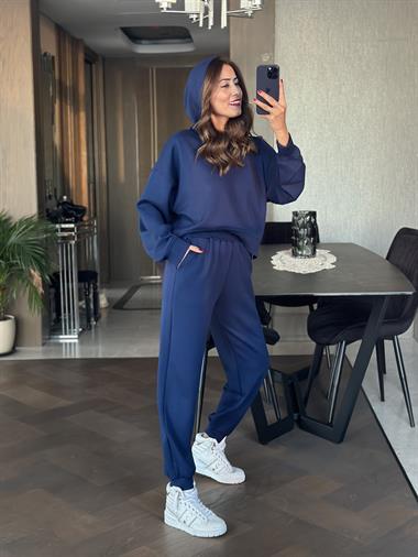 Lacivert Kapüşonlu Modal Kadın İkili Takım