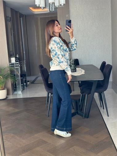 Lacivert Karol  Önden Cepli Fermuarlı Kadın Jean Pantolon