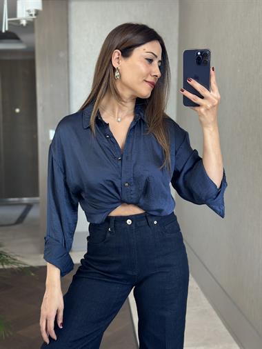 Lacivert Karol Wide Leg Kadın Jean Pantolon