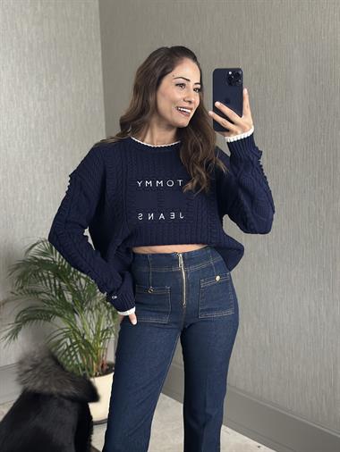 Lacivert Marka Model Kabartma Örgülü Kadın Triko Kazak