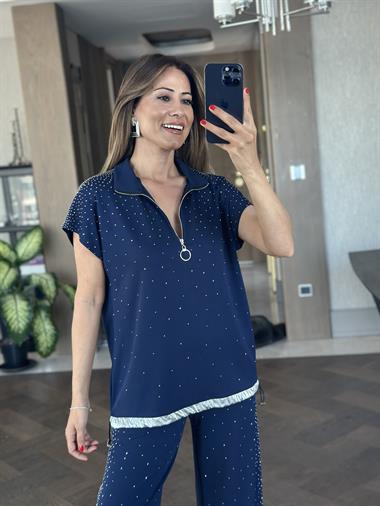 Lacivert Modal Taş Detay Kadın Eşofman Takım