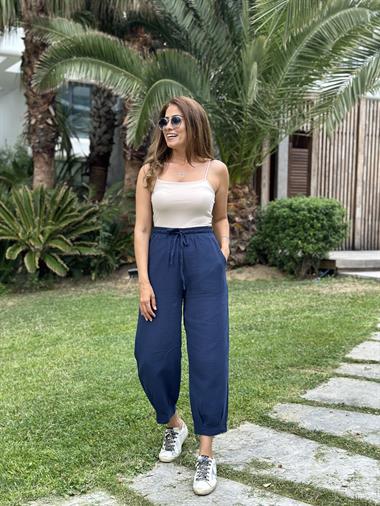 Lacivert Müslin Paça Pensli Kadın Pantolon