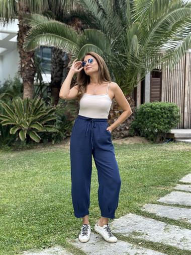 Lacivert Müslin Paça Pensli Kadın Pantolon