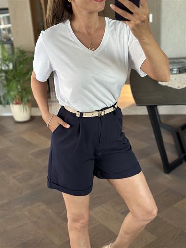 Lacivert Orjinal Marka Kemerli Cepli Atlas Kumaş Kadın Şort