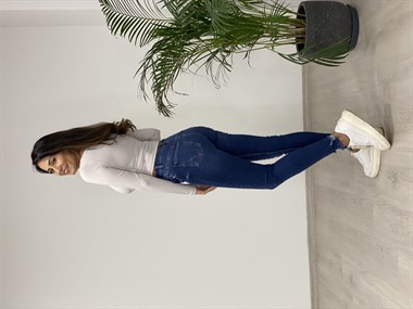 Lacivert Paça Detaylı Skinny Kadın Jean Pantolon