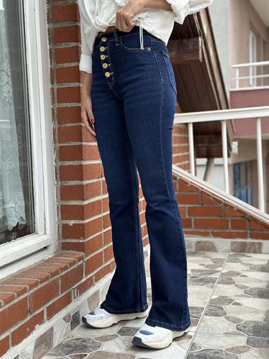 Lacivert  Poema Gold Beş Düğmeli İspanyol Paça Kadın Jean