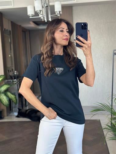Lacivert Prd Üçgen Logolu Bisiklet Yaka Kadın T-Shirt