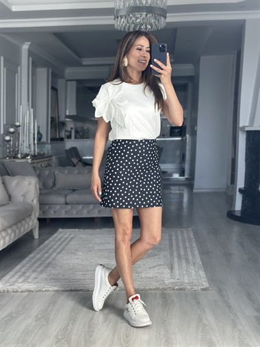 Lacivert Puantiyeli Denim Kadın Mini Etek