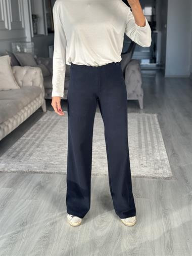 Lacivert Selanik Yumoş Dokulu Beli Lastikli Kadın Pantolon