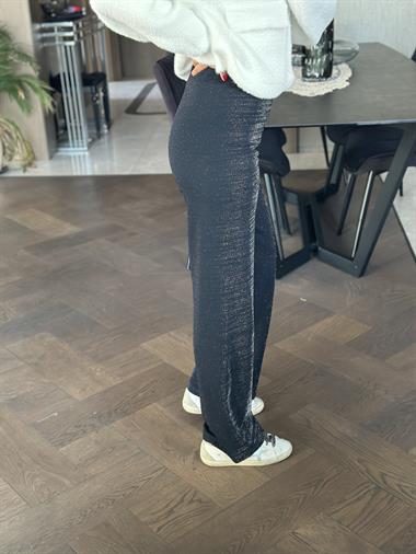 Lacivert Simli Beli Lastikli Bol Paça Kadın Pantolon