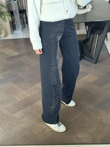 Lacivert Simli Beli Lastikli Bol Paça Kadın Pantolon