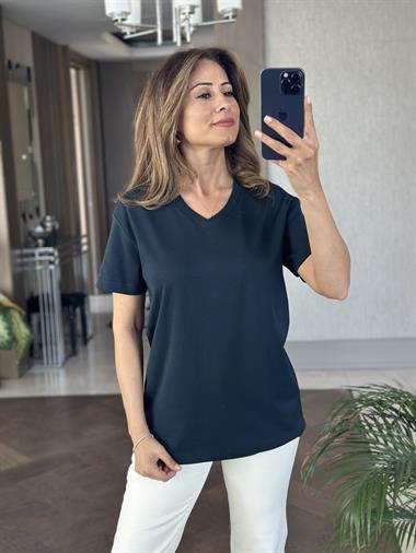 Lacivert V Yaka MD Model Kadın T-Shirt