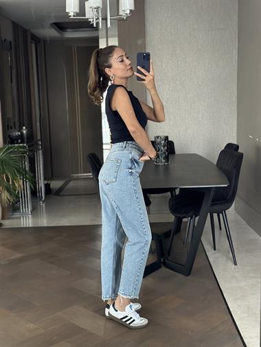 Lacivert Vatka Görünümlü Sıfır Kol Kadın Crop Body