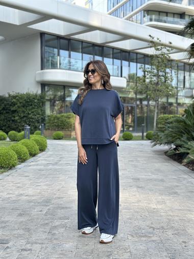 Lacivert Pike Modal T-Shirt Pantolon Kadın İkili Takım