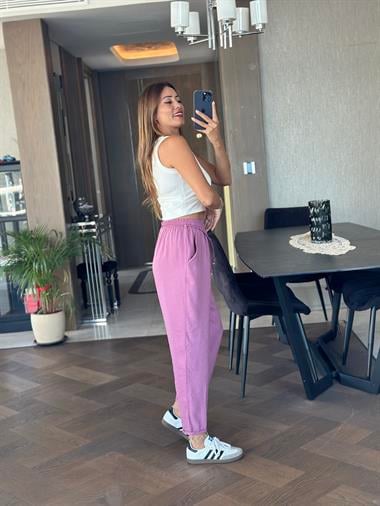 Leylak Duble Paça Örgü Kemerli Tnsel Kadın Pantolon