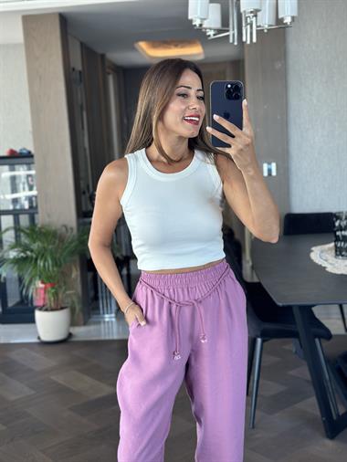 Leylak Duble Paça Örgü Kemerli Tnsel Kadın Pantolon