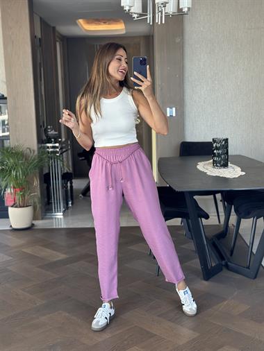 Leylak Duble Paça Örgü Kemerli Tnsel Kadın Pantolon