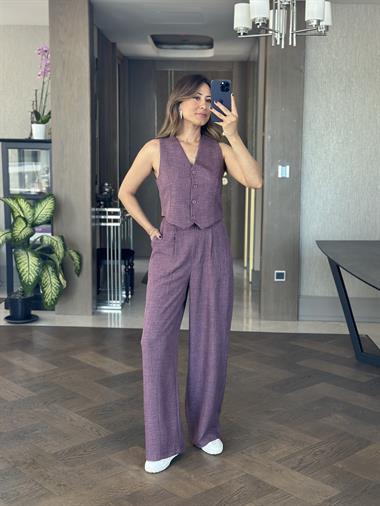 Leylak Keten Aerobin Yelek Pantolon Kadın Takım