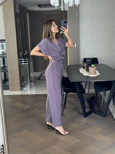 Leylak Havuç Model Önü Düğmeli Kadın Tulum