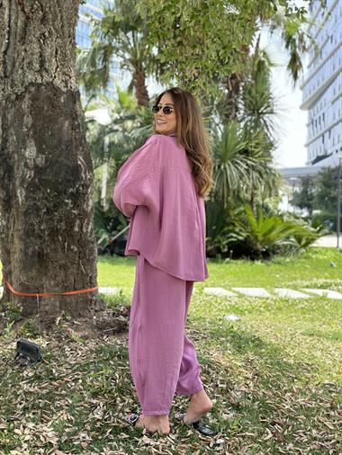 Leylak Truvakar Kol Gömlek Balon Pantolon Kadın Tnsel Alt Üst Takım