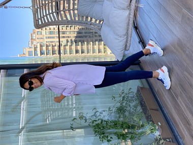 Lila Çizgili Gofre Kadın Gömlek