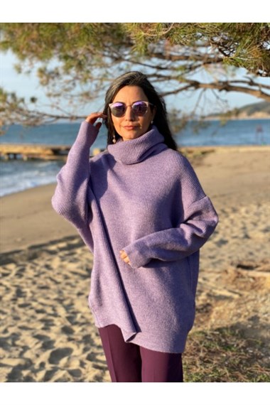 Lila Degaje Yaka Oversize Triko  Kazak