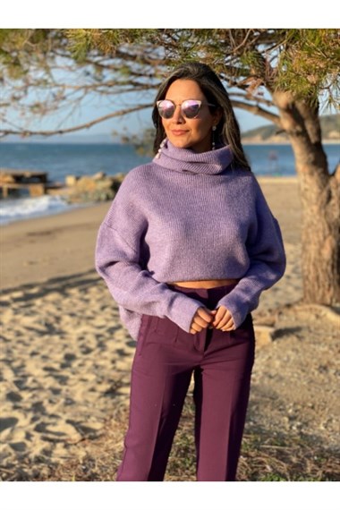 Lila Degaje Yaka Oversize Triko  Kazak