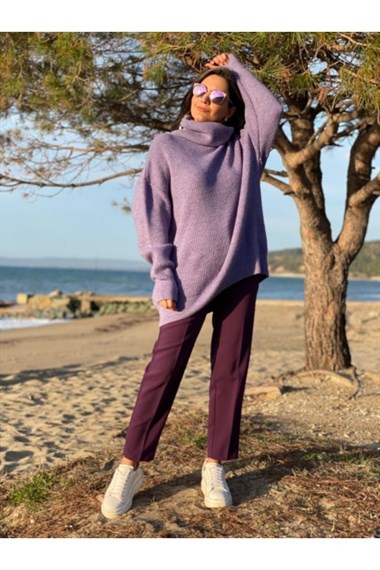 Lila Degaje Yaka Oversize Triko  Kazak