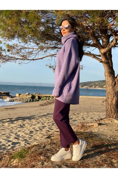 Lila Degaje Yaka Oversize Triko  Kazak