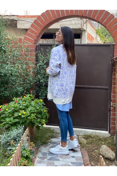 Lila Taş Detay Düğmeli Hırka