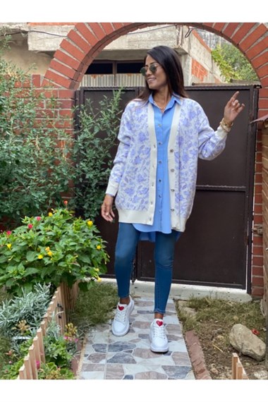 Lila Taş Detay Düğmeli Hırka