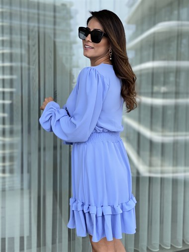 Mavi Bağlama Detay Bel Gipeli Aerobin Elbise